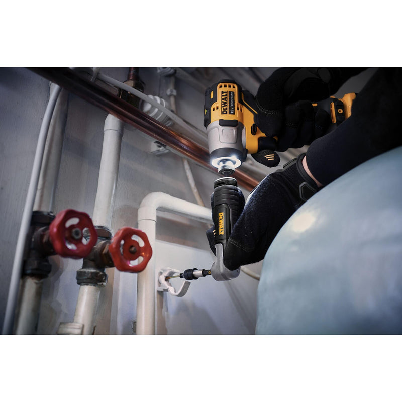 DEWALT Right Angle Drill Attachment, 12 in 90 Degree Drill Adapter, Compact 4-in-1 Modular FLEXTORQ Impact Ready Straight Flexible Shaft (DWAMRASETFT) 12-Inch