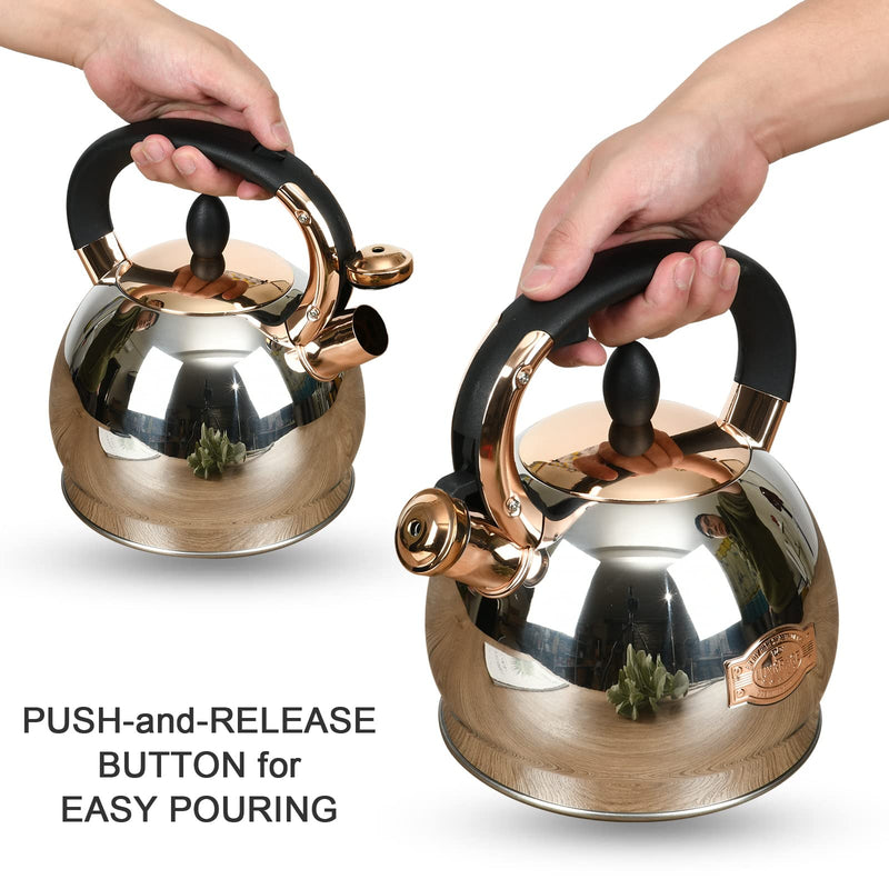 Stainless Steel Whistling Tea Kettle with Metal Capsulated Bottom for Quick Heat Distribution 2.8 Quart 3 Quarts Silver001