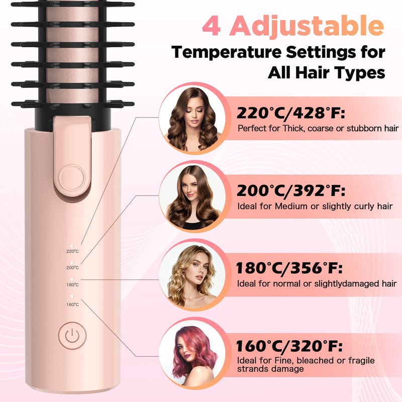  [AUSTRALIA] - Cordless Curling Iron 32mm, Curling Tongs, Hair Curler USB Rechargeable | 4 Heat Settings 160℃-220℃ for Short Medium Long Hair, Wireless Travel Curling Wand with 10min Auto Off, Pink