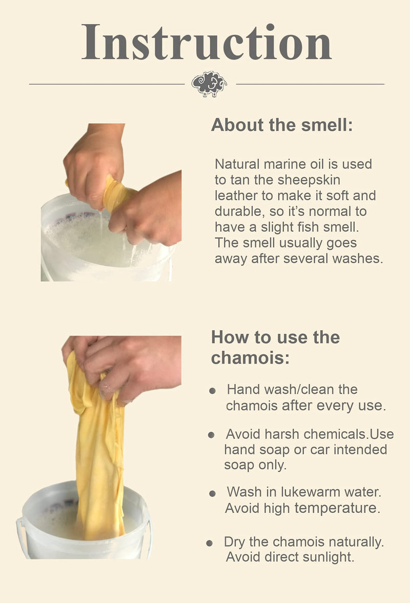 Chamois Drying Cloth Car Drying Towel Real Leather Absorbent Drying Natural Chamois Car Wash Cloth Accessory (3.7-4.2 sq ft) 3.7 sq. ft.
