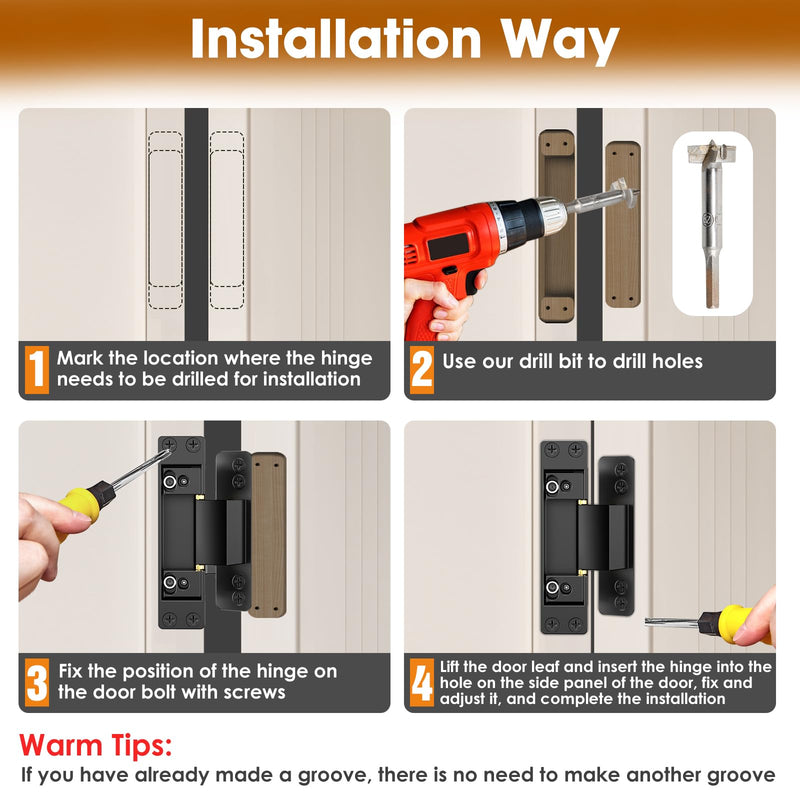 4.5" Hidden Door Hinge/Concealed Hinges,Invisible Hinges,Invisible Door Silent Door Hinge 110 Degree Swing Hinge 2-Way Adjustable Butt Hinge 4.5 x 2 x 1 (2, Black)