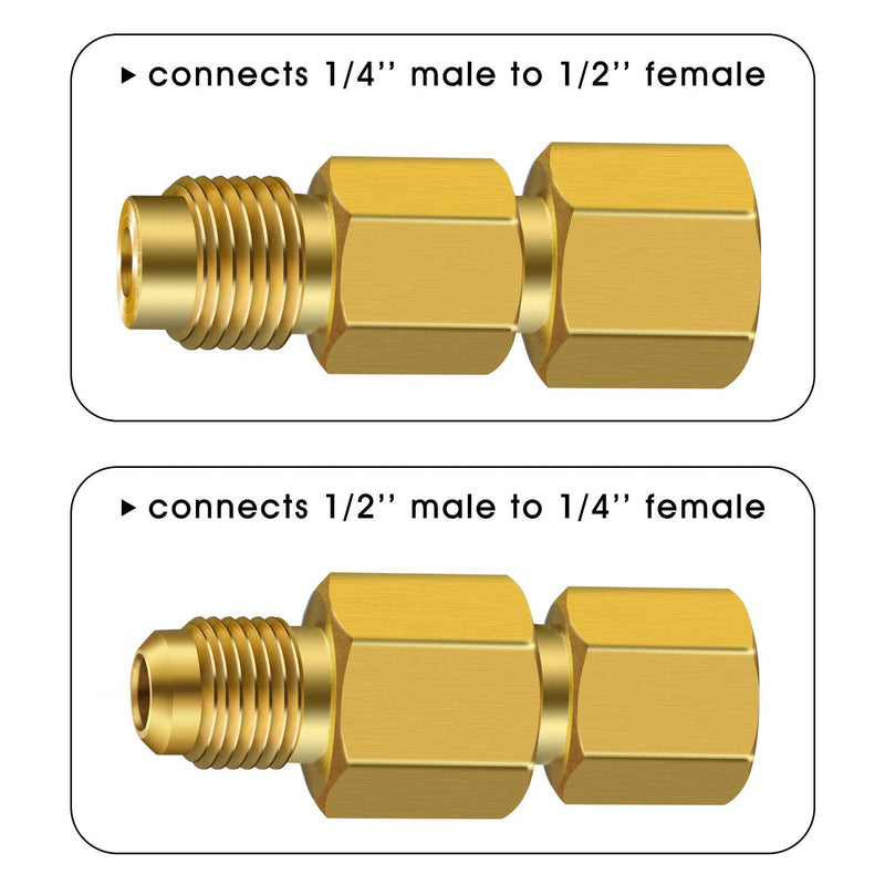 6 Pieces 6015 R134A Brass Refrigerant Tank Adapter to R12 Fitting Adapter 1/2 Female to 1/4 Male Flare Adaptor Valve Core and 6014 Vacuum Pump 1/4 Inch Flare Female to 1/2 Inch Male