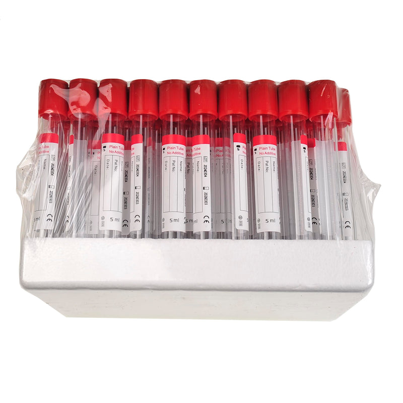 Veterinary Lab Vacuum Blood Collection Coagulation Tubes No Additive Tube Blood Collection Tube Pet Supplies, 5ml Red 100pcs 5 ML 100