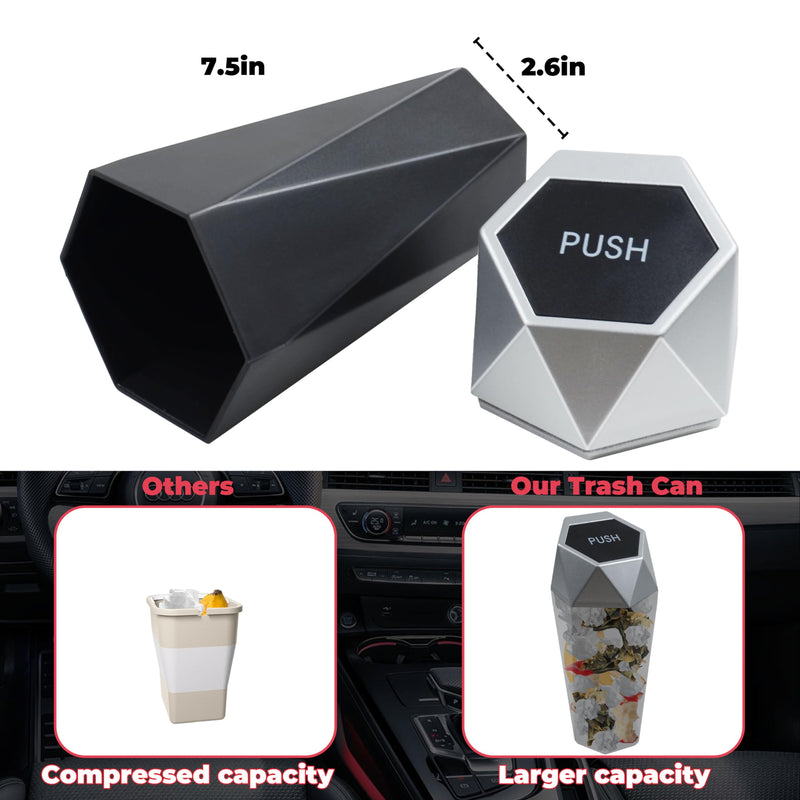 Car Trash Can, Car Trash Bin with Lid, Car Accessories for Women Interior, Car Garbage Can with Additional 2 ABS Hooks and 60pcs Trash Bags, Suitable for Home, Office, Car Organizer, Black BLACK 1PC