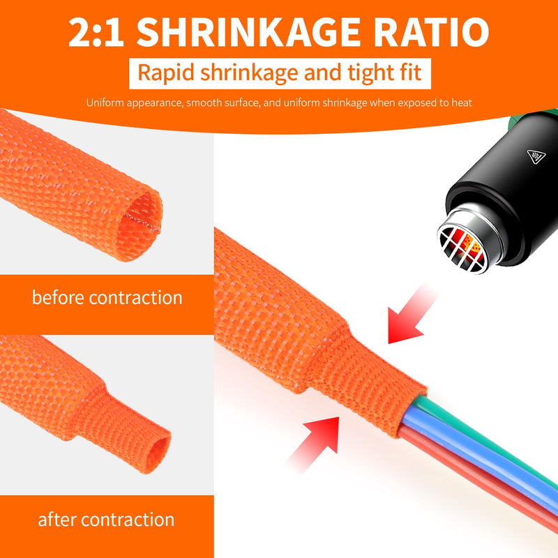 Heat Shrink Braided Sleeving, 16ft Automotive Wire Harness Wrap, High Temp Abrasion Resistant Wiring Cable Protection Protection & Organizing (Orange, 16mm（5/8"）) Orange 16mm（5/8"）