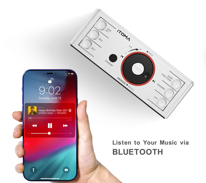 iTOMA Alarm Clock Radio with Bluetooth Speaker, FM Radio, Dual Alarm with Snooze, Large LED Display, Dimmer Control, USB Charging Output and Night Light CKS708