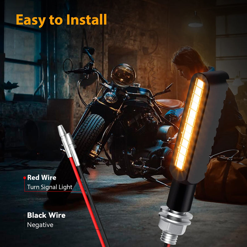 2PCS Flowing LED Motorcycle Turn Signal Lights, Aluminum Alloy 12V Super Bright Motorbike Front Rear Blinkers Indicators Fit for Harley Honda KTM Kawasaki Suzuki Yamaha - Amber