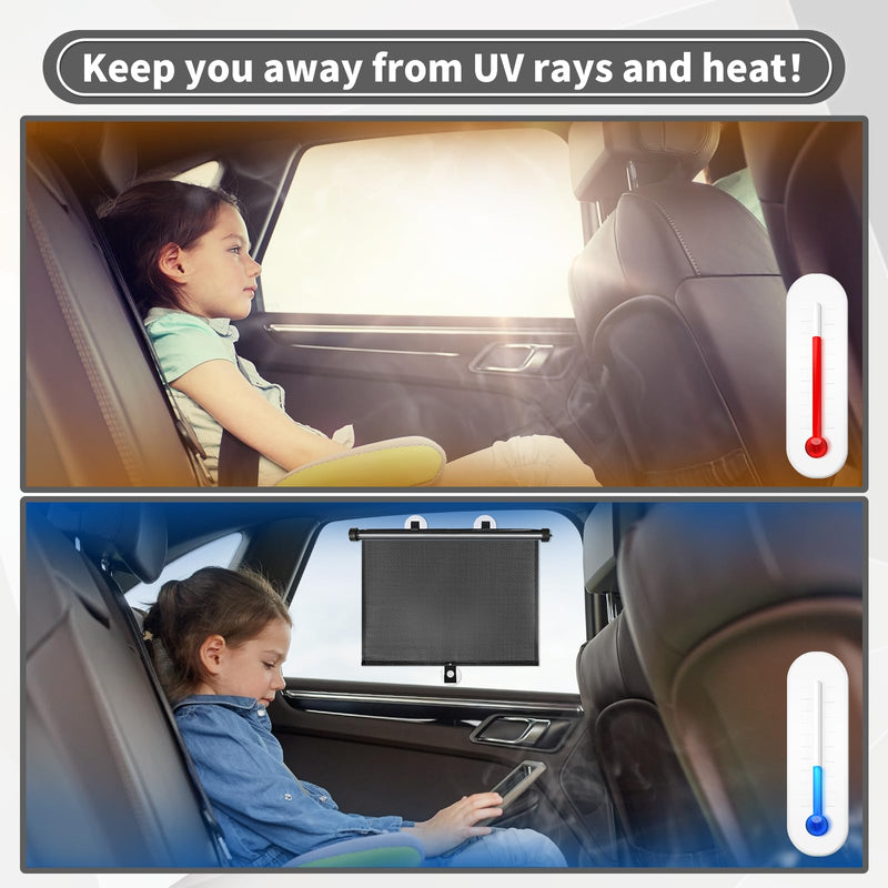 Sfee Car Window Shade for Side Windows, 2 Pack Sun Shade Retractable for Car Blocks Heat and UV Rays Glare Protection Roller Sunshade Visor for Baby, Kids, Pets, Passengers Black