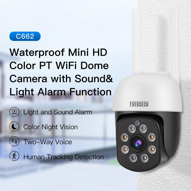 EVERSECU 2K 3.0MP Outdoor WiFi PTZ Security Camera, 2.4G WiFi, Auto Tracking, 2 Way Audio, Spot Night Vision, Compatible with Alexa, SD Card & Cloud Storage, ONVlF Compliant RTSP IP CCTV Camera(4pcs) 4pack