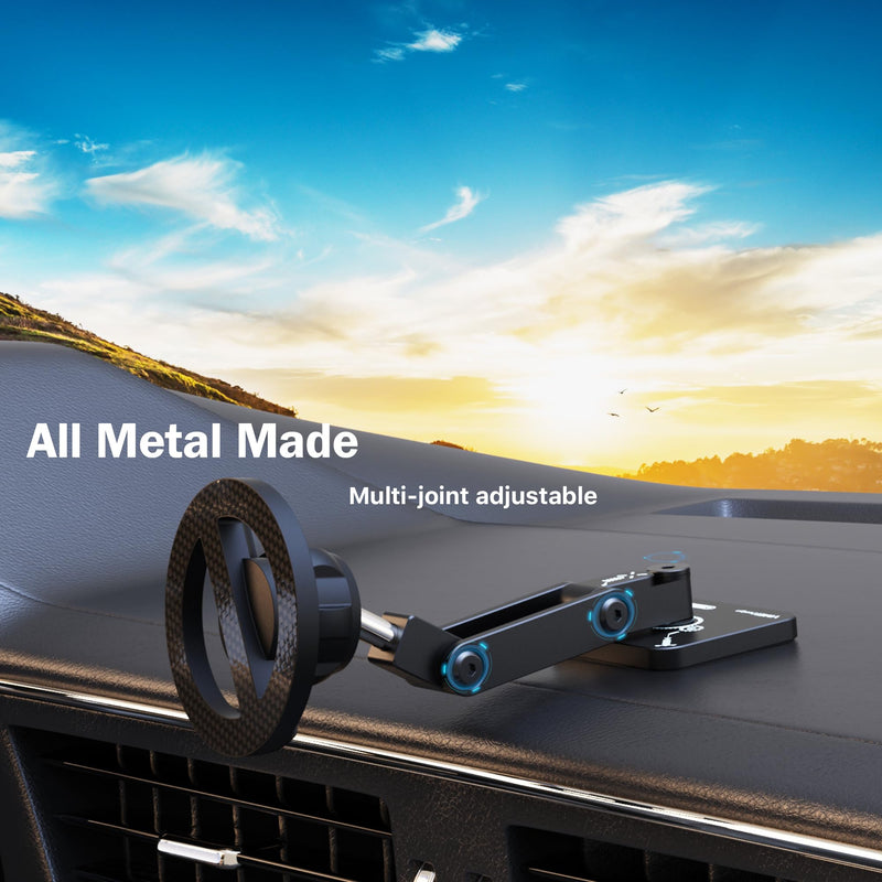 Fits MagSafe Car Mount Magnetic Phone Holder for Dashboard of Cars | All Metal, Nano-Adhesive, Strong Magnets,Flexible 3 Axis, 360° Rotation, Dash Dashboard and Screen For All Phones