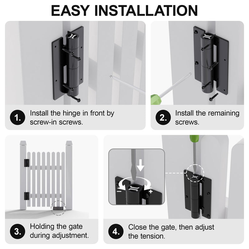 2 Pack Self Closing Hinge 5-3/4" Matte Black Auto Close Door Hinges，Adjustable Commercial Grade Auto Self-Closing，Aluminum Gate Hinges for Metal Gates 2
