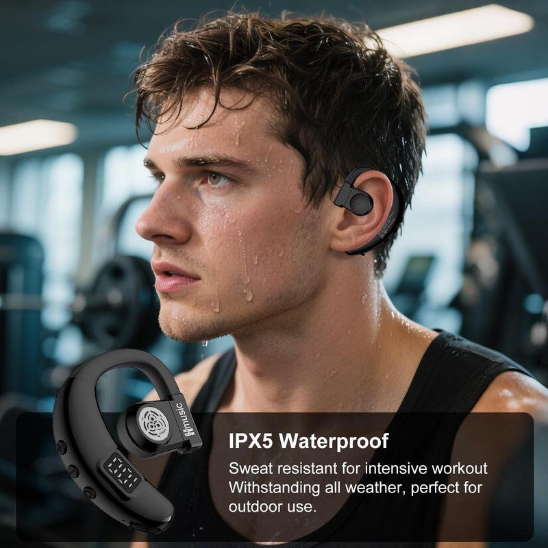 Hmusic I6 Bluetooth Earpiece – Single Ear Headset with ENC Mic, Bluetooth 5.4, 20H Battery with LED Power Display, 180° Rotatable Wireless Headset for Work, Driving & Office Calls | 180° Rotatable Earbud, ENC Mic, 20H Battery with LED Power Display, Mo...