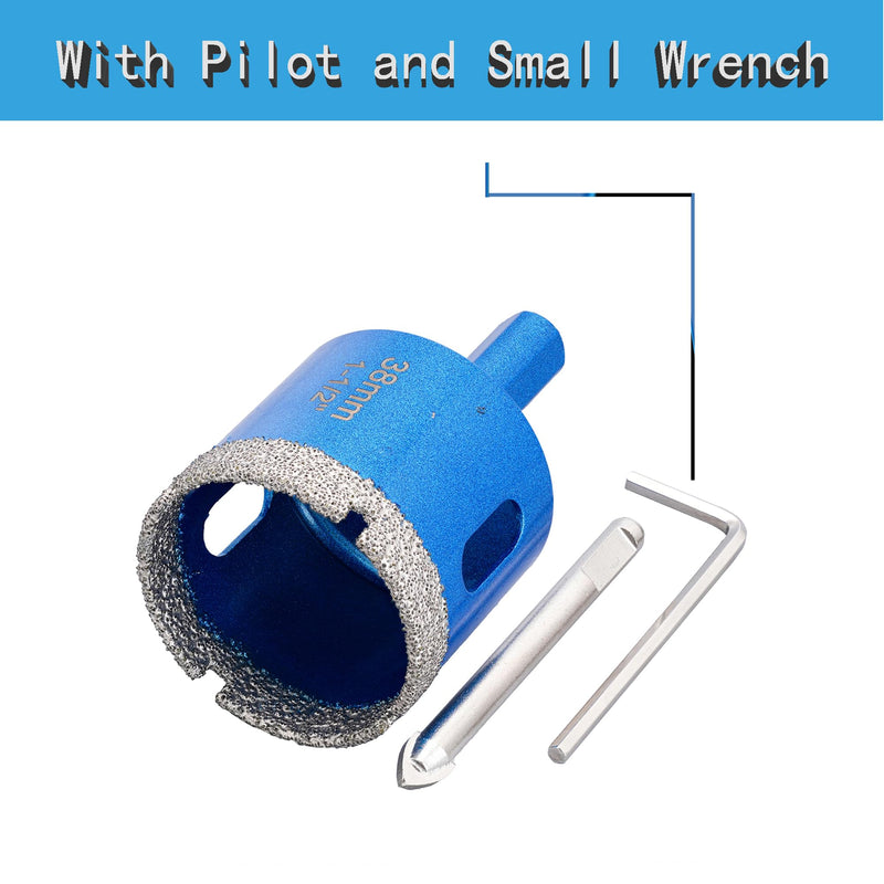 1-1/2 Inch Diamond Core Drill Bits,Vacuum Brazed Hole Saw with Pilot Triangle Shank for Ceramic Tile Glass Concrete Porcelain Granite Pack of 2Pcs Head diameter 38mm(1-1/2")
