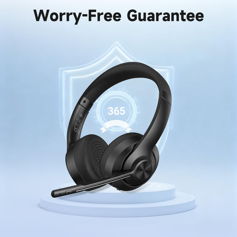 AOC Wireless Headset with Mic for Work, Bluetooth 5.4 Computer Headphones. | with USB-A Dongle, Clear Call Mic, 30H Battery, One-Touch Mute, Great for PC, Laptop, Home Office, Zoom, Phones - Black