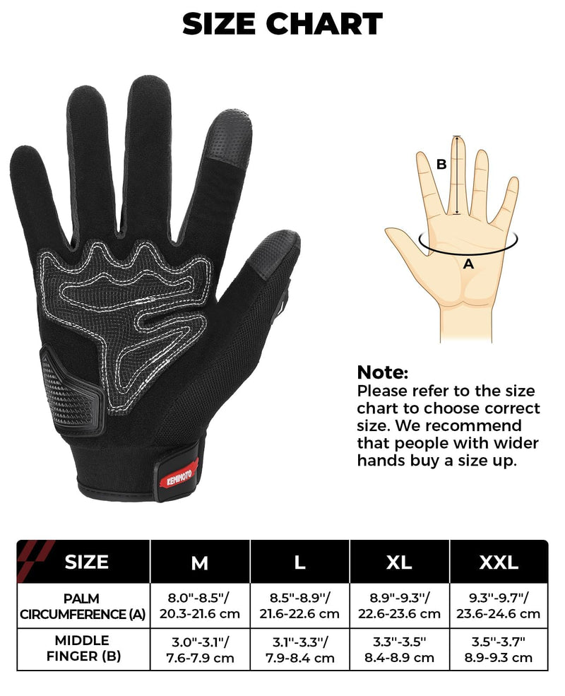 KEMIMOTO Motorcycle Gloves for Men, Touchscreen Cycling Gloves for Outdoor Sports On-Road/Off-Road/Mountain Motorcycle Motorcross Motorbike Dirt Bike Bicycle Racing ATV UTV, L, Black Large
