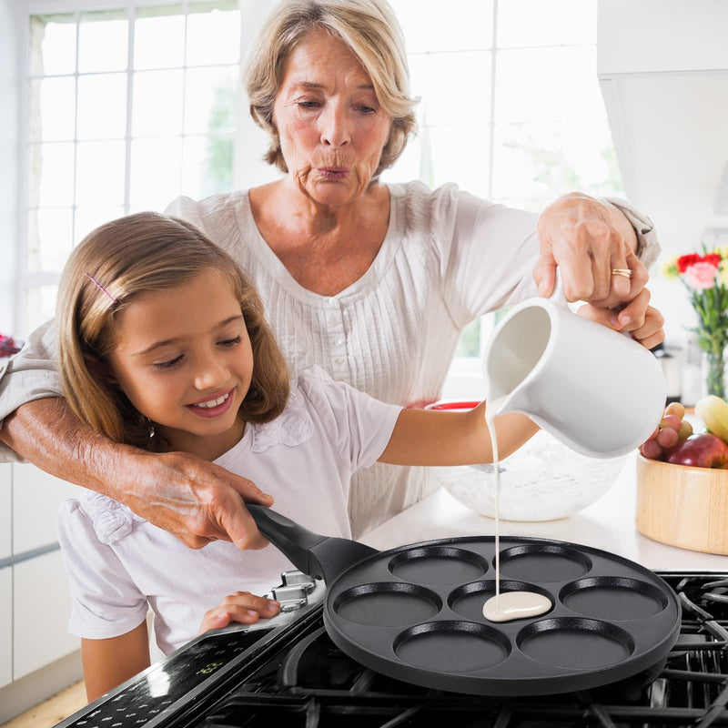 Nonstick Pancake Pan Pancake Griddle With 7-mold Design Mini Pancake Maker With PFOA Free Coating-Black 7-Not for Induction Black