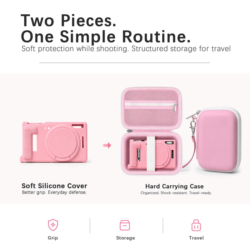 Case for Canon PowerShot ELPH 360 HS A/360 HS/360/650 Digital Camera | Canon PowerShot ELPH 360 HS A/ 360 HS/ 360/ XY 650 Hard Carrying Case + Soft Silicone Cover with Removable Lens Cover, Pink
