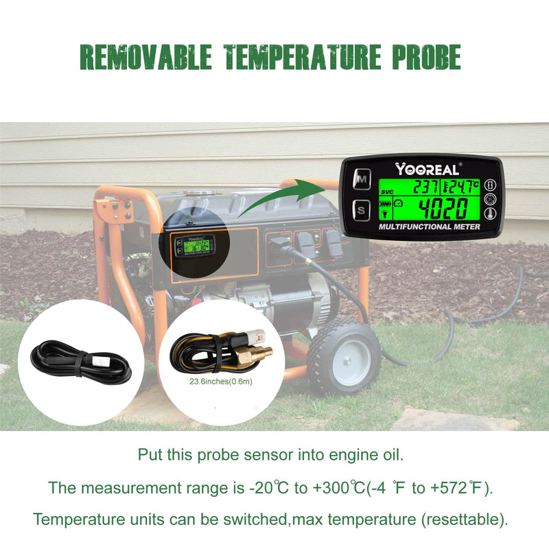 Yooreal Engine Water Oil Temperature Gauge Digital Tachometer Hour Meter,Alert RPM & Temp,Backlights Display for Lawn Tractor Compressor Generator Snowmobile Marine Jet Ski Pit Bike Liquid thermometer
