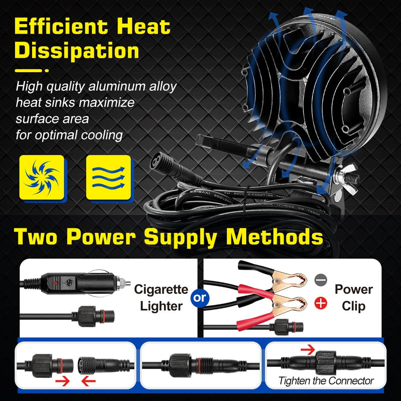 LED Boat Spotlight with Mounting Clamp, Super Bright LED Work Light 12V Marine Spot Lights for Boats Night Fishing, Battery Clamps/Cigarette Lighter Power Boat Headlights for Kayaking Camp Truck RV