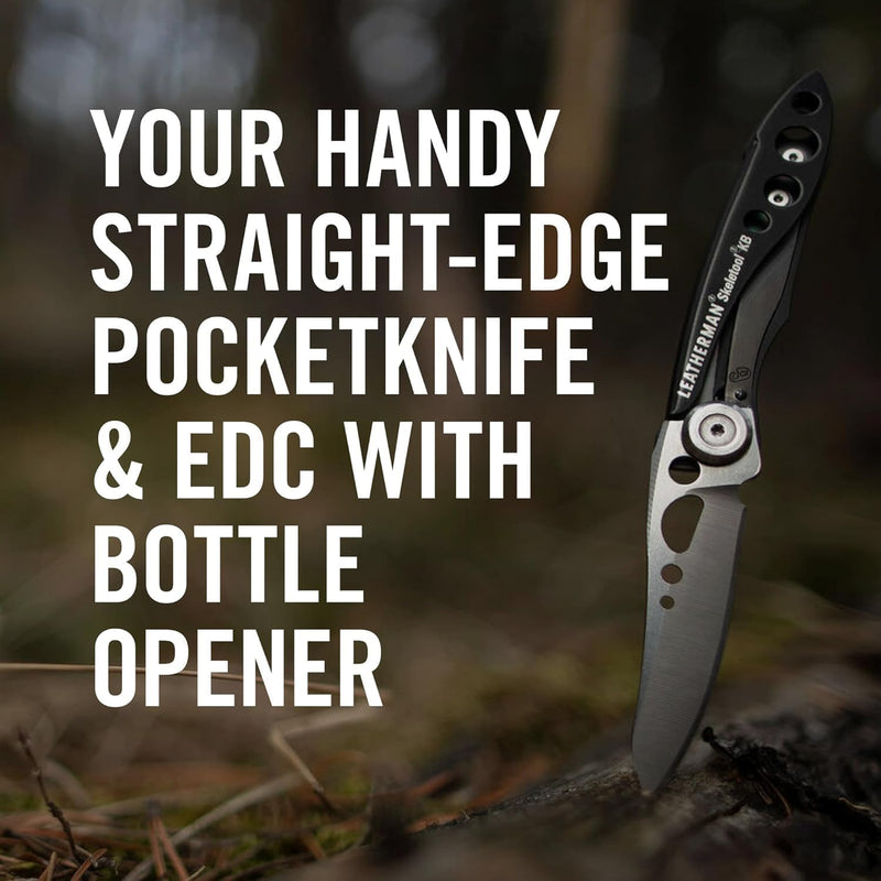 Leatherman, Skeletool KB Pocketknife with Straight Edge, Stainless Steel Blade and Bottle Opener, Onyx Black