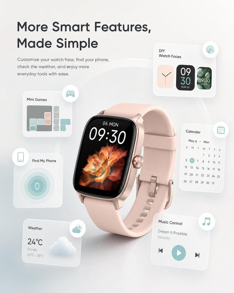 Smart Watch for Men Women, 1.85" HD Touch Screen Smartwatch with Bluetooth Answer/Make Calls, Fitness Tracker Compatible with iPhone Samsung Android iOS Light Pink