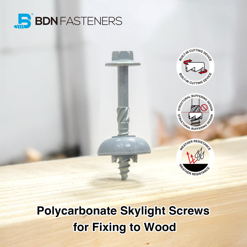 Polycarbonate Skylight Screws for Fixing to Wood - Hex Flange Head, Self-Tapping, #12×2"(12-11x50mm), 50pcs