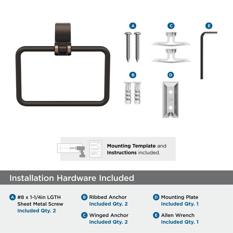 Amerock Oil Rubbed Bronze Towel Ring - 5-1/4 in Length - Bath & Kitchen Towel Holder 1-Piece
