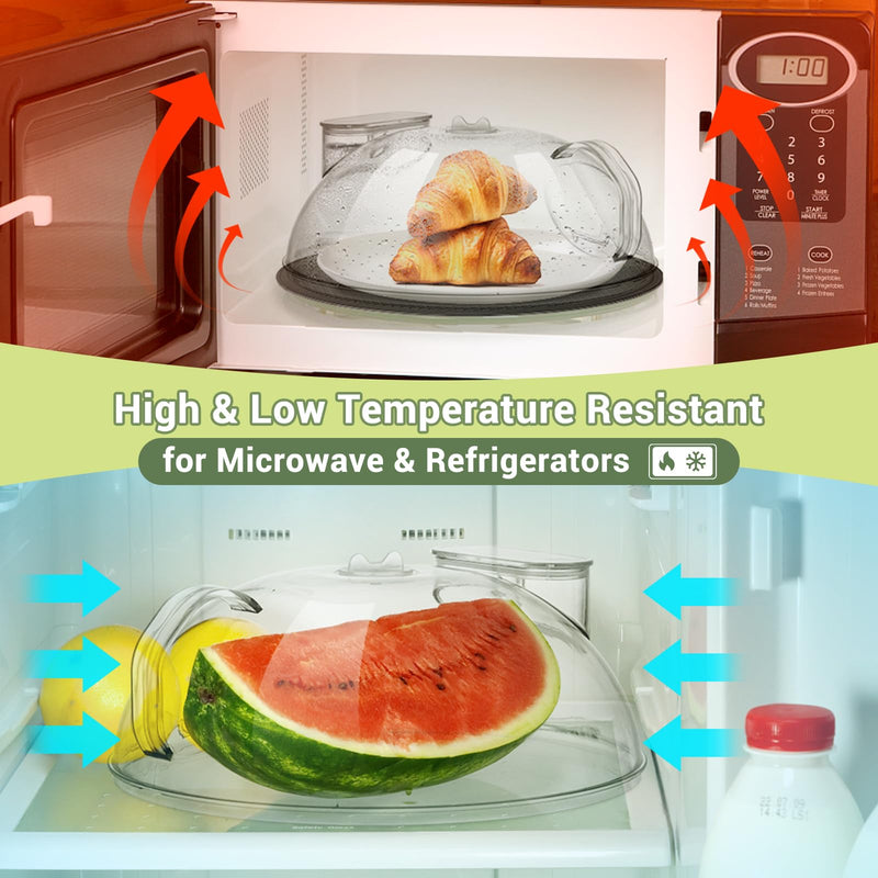 Microwave Splatter Cover for Food, Clear Microwave Lid with Water Steamer, Integrated Handle, Splatter Guard, 10” Plate Covers & 12" Mat, BPA-Free, Essential Kitchen Gadgets and Accessories 10.5"×10.5"×4.2" transparent