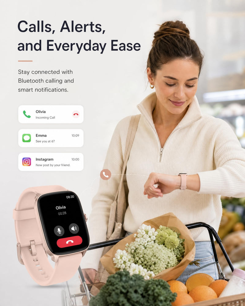 Smart Watch for Men Women, 1.85" HD Touch Screen Smartwatch with Bluetooth Answer/Make Calls, Fitness Tracker Compatible with iPhone Samsung Android iOS Light Pink
