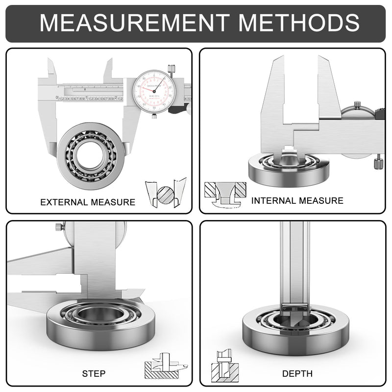 HDLNKAK Dial Caliper 0-6"/150mm Dual Reading Scale, Inch/Metric SAE Standard, Stainless Steel Caliper Measuring Tool Accurate to 0.001”/ 0.02 mm, Silver Dial Caliper 0-6"/150mm Range