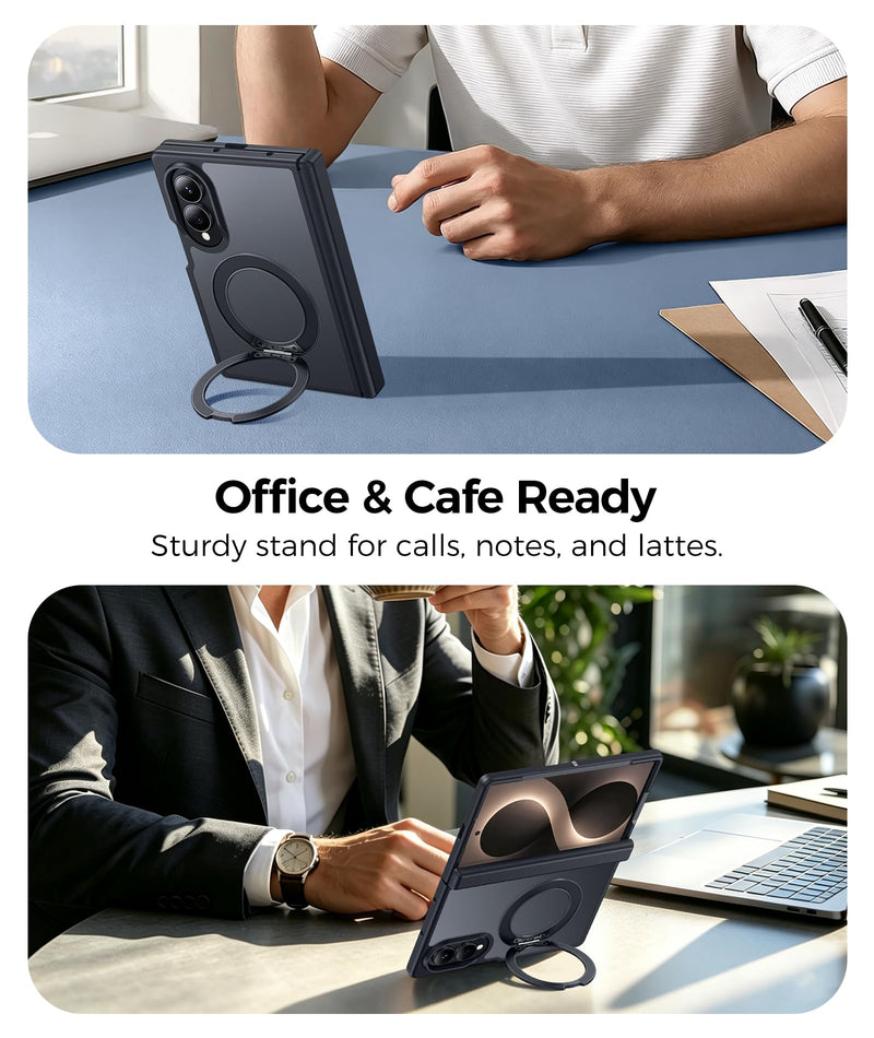 FNTCASE for Samsung Galaxy Z Fold 8 Case with 360 Spin Magnetic Stand Black | Compatible for Magsafe,Full Hinge Protection,Screen Protector,Translucent Matte Grade Shockproof Protective Cover For Sumsang Galaxy Z Fold 8 7.6 Inch