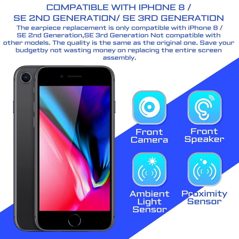 for iPhone 8 Front Camera Replacement for iPhone SE 2020 7MP 4.7" Repair OEM Earpiece Ear Speaker Replacement for iPhone SE 2022 with Proximity Sensor Connector Fix Tool Kit A1863 A1905 A1906