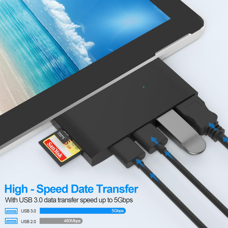 Surface Pro 6/Pro 5/Pro 4 Docking Station USB Hub with HDMI - Surface Pro 4/5/6 Accessories dongle SD Micro Card Memory Card Readers Dock, Surface Pro 4K HDMI Adapter with 1 x USB3.0 + 2 x USB2.0 Port For Surface Pro 4/5/6