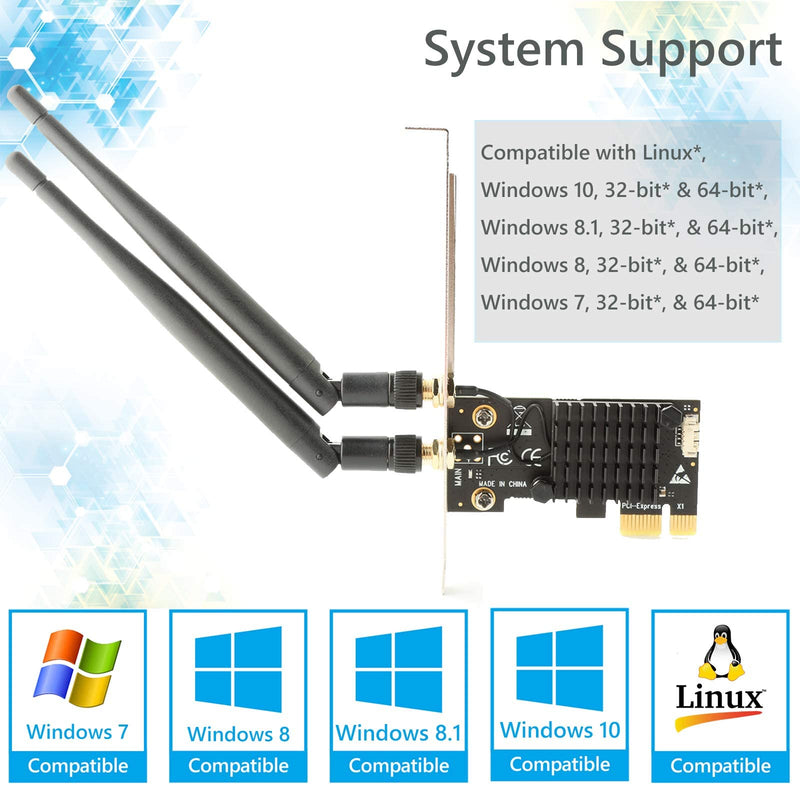 Ubit AC1200 PCIe WiFi Card for PC with BT 4.2 | Dual Band Wireless Network Adapter WiFi Card with Heat Sink Technology | for Gaming, Browsing, Streaming etc WIE7265D+BT4.2