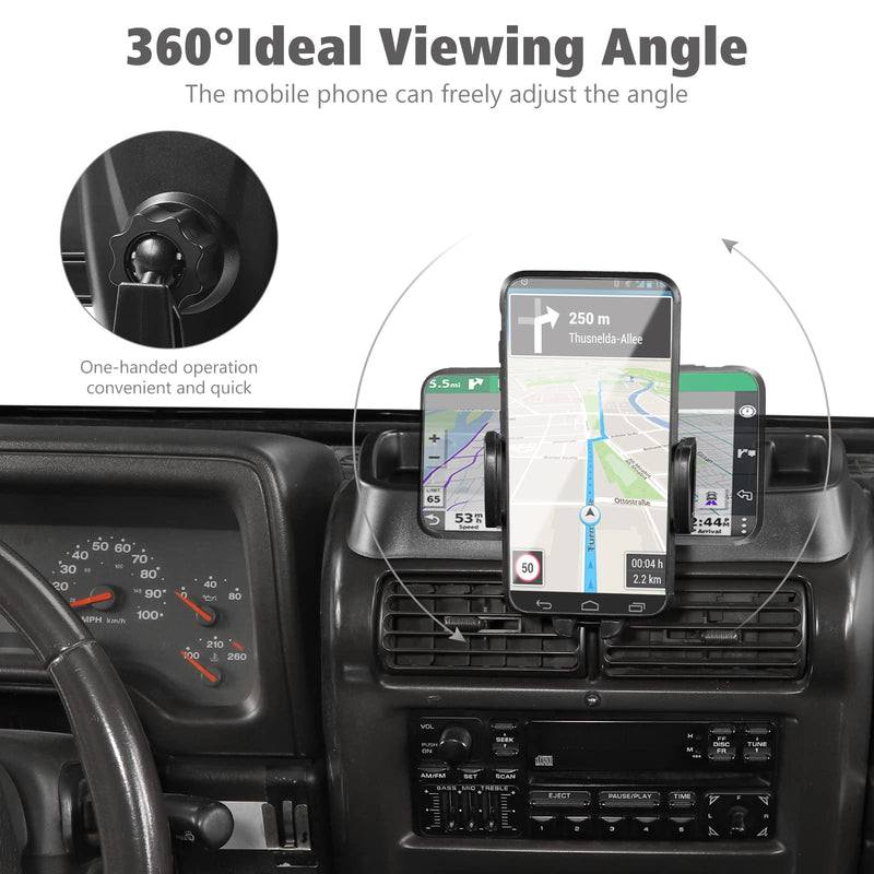 JeCar TJ Phone Holder Upgrade Dash Cellphone Mount with Storage Tray Interior Accessories Compatible with Jeep Wrangler TJ 1997-2006