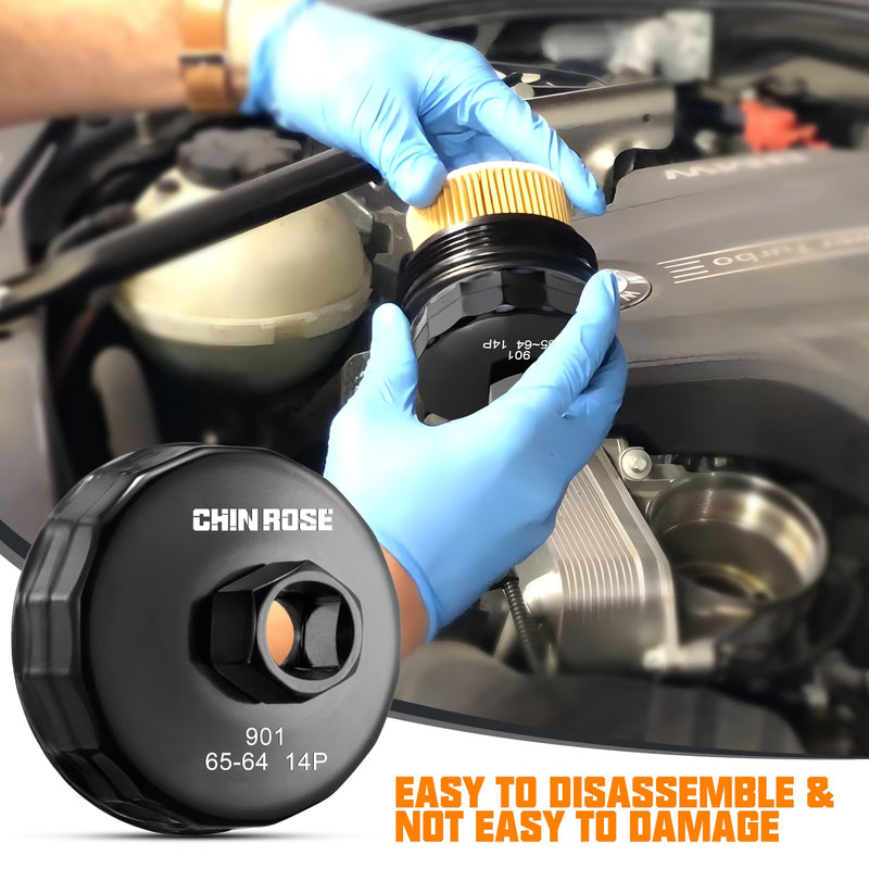Oil Filter Wrench Cap Automotive Socket Removal Tool for 1/2-Inch Drive, Heavy-duty Alloy Steel Oil Filter Wrench (65mm 14 Flutes-901) 65mm 14 Flutes-901