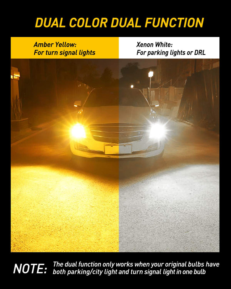 AUXITO White and Amber Dual Color Switchback 3157 3155 3457 4157 LED Bulbs with Projector 3030 Chipsets for Car Turn Signal Lights Parking Lights, (Pack of 2) White/Amber Yellow Switchback