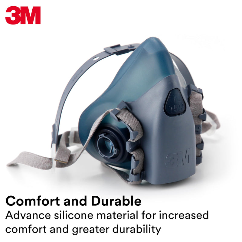 3M Reusable Respirator Half Facepiece 7502, NIOSH, 3M Cool Flow Valve, Dual Airline Supplied Air Compatible, Integrated Dropdown Suspension, Bayonet Connections, For Chemical Handling, Painting, Med Medium