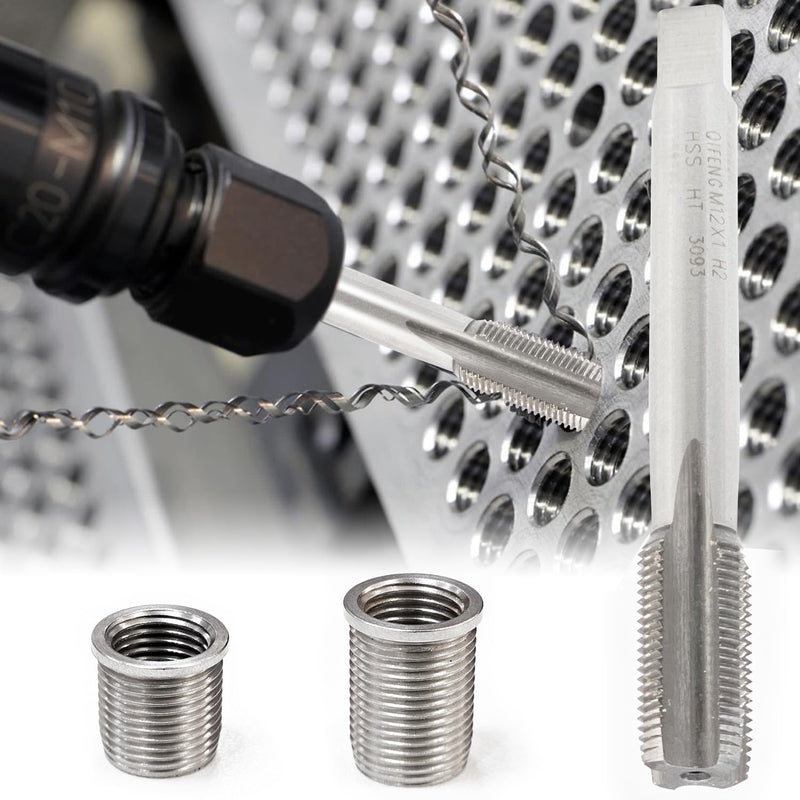 Spark Plug Thread Repair Kit, M10 x 1.0 Bolt, M12 x 1.0 Tap, Stainless Steel Spark Plug Helicoil Kit for Automotive Engine