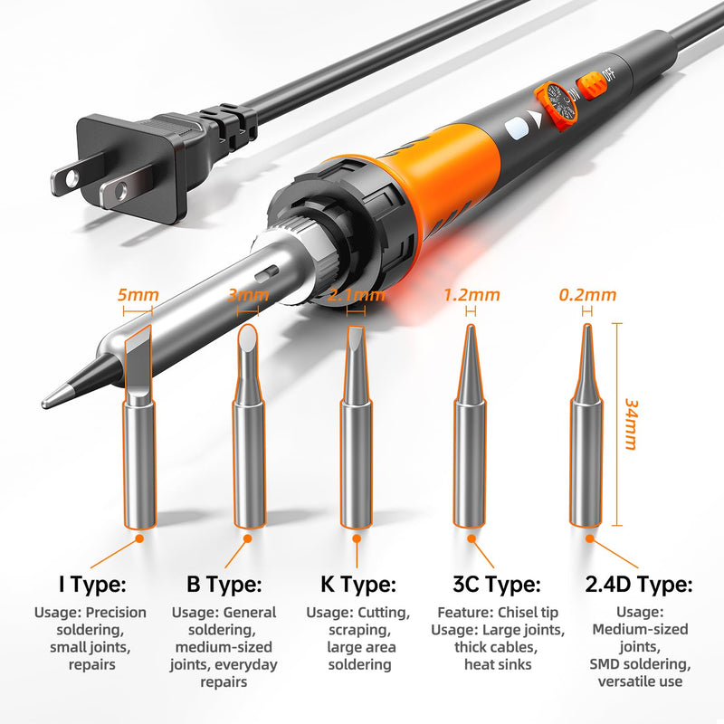 Soldering Iron Premium Kit, 60W Soldering Gun with Ceramic Heater, 12-in-1 Soldering Tool, Adjustable Temperature 200 to 450°C, Includes Soldering Iron Tip, Solder Wire, Pump and Paste ‎orange