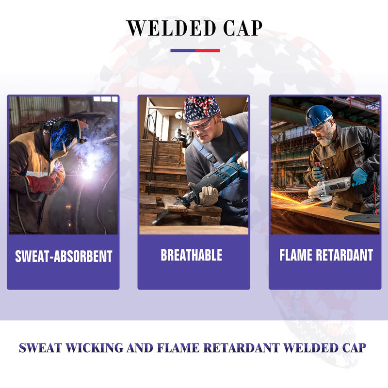 Welding Cap 100% Cotton Welding Caps for Men 3 Pcs Mesh Inside Sweat Absorption Flame Resistant Protective Welders Cap with Elastic Welding Helmet