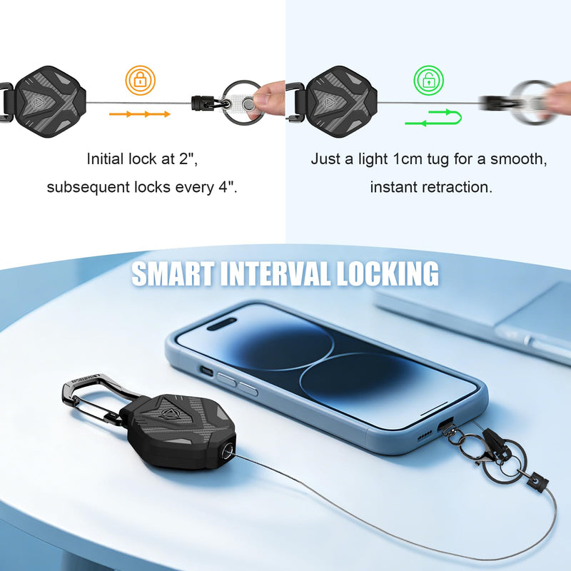 Oaridey Anti Theft Phone Strap with Interval Locking, Retractable Steel Cell Phone Lanyard with Metal Carabiner and 360° Phone Tether Tab For Skiing, Hiking, Fishing, Concert and Traveling, 2 Packs