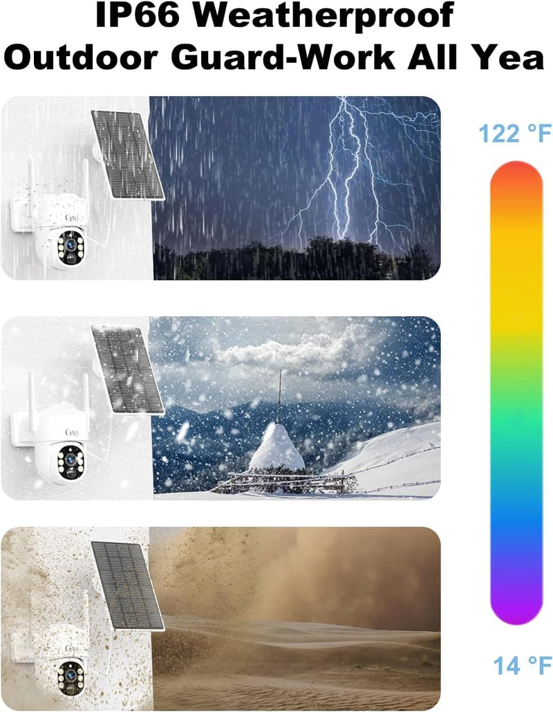 4G LTE Cellular Security Camera Wireless Outdoor, No WiFi Solar Powered Camera for Farms, Ranches, Estates Surveillance, 2K Color Night Vision, 360°PTZ, 2-Way Audio, PIR Motion Sensor White
