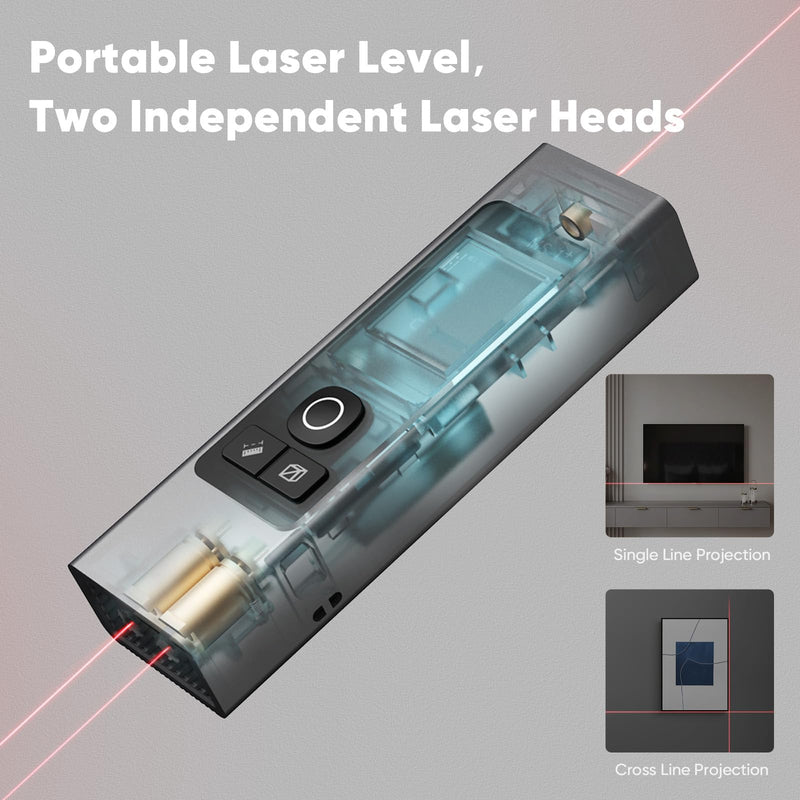 2-in-1 Laser Measure & Line Laser 393 FT - Distance Meter with Cross-Line, Laser Level with 3 Lasers Heads, Type-C Rechargeable- Area/Volume/Pythagorean for Construction, Tiling, 1.4" Black LCD