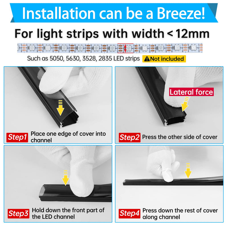 Muzata 10Pack 3.3FT/1M LED Channel Black Aluminum U Shape LED Strip Channel with Transparent Smoky Black Cover Easy Installation U1SW BB 1M 1M 10P
