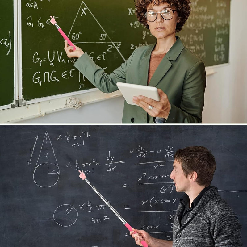 2Pcs Extendable Teachers Pointer for Classroom, Telescopic Hand Pointer Finger Pointers Stick, Retractable Classroom Pointers for Elementary Kindergarten Teacher, Classrooms Supplies(Rose Red)