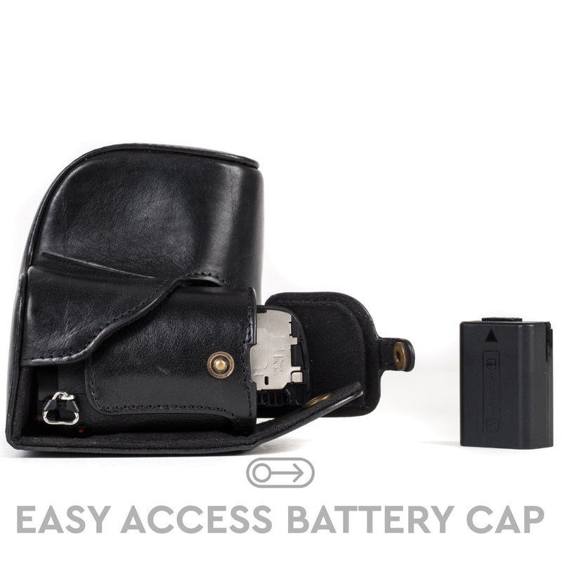 MegaGear Ever Ready Genuine Leather Camera Case and Bag for Sony Alpha A6300, A6000 (16-50 mm) (Black) One Size Black