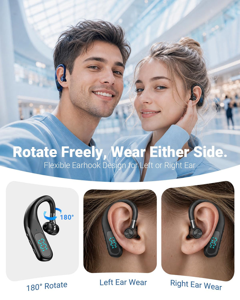 Xmenha Bluetooth Earpiece Hands Free Blue Tooth Headset with Noise Canceling Mic Ear Piece One Single Ear Bluetooth Earbud Wireless Office Cell Phone Trucker Headsets for Work Black