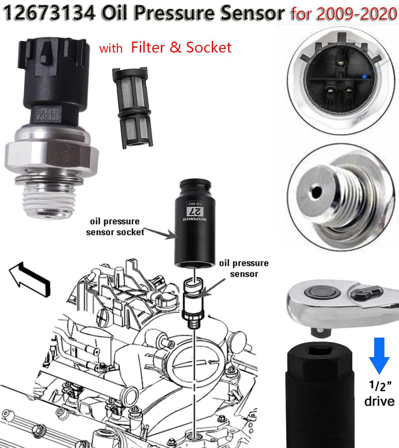 12673134 Oil Pressure Sensor for Chevy Silverado 1500 2500 3500,Express,Corvette,Suburban Avalanche Impala Tahoe, for GMC Sierra,Savana,Yukon,Envoy 2009-2020