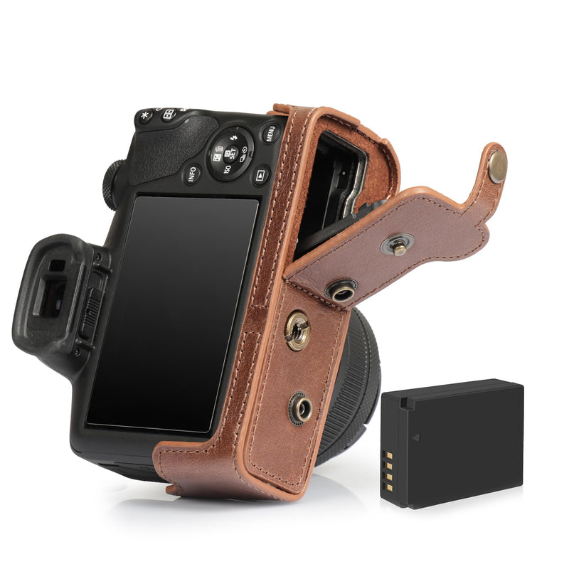 Megagear Genuine Leather Camera Case for Canon EOS R100 (18-45mm) - Stylish and Protective - Brown